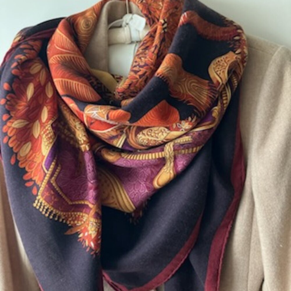 Hermes "Ombres et Lumieres" Cashmere and Silk Vintage Shawl